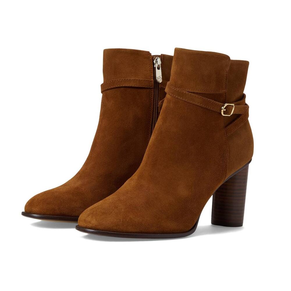 NEW Draper James Tegan Cognac Brown Suede Leather Zip Up Booties